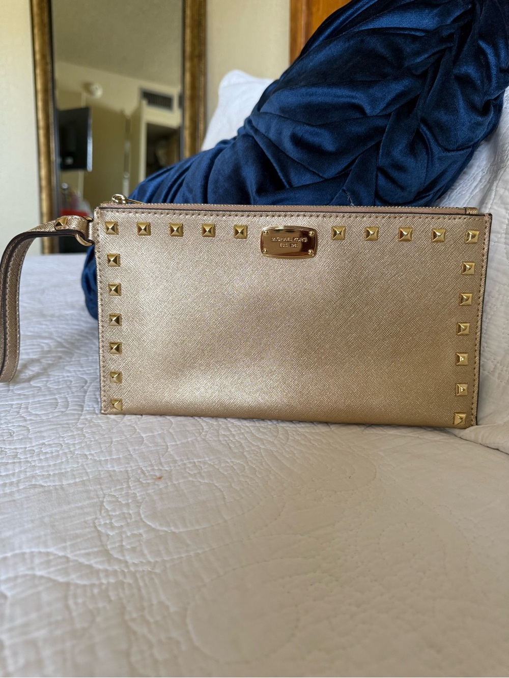 Michael Kors Metallic Gold Studded Wristlet Clutch